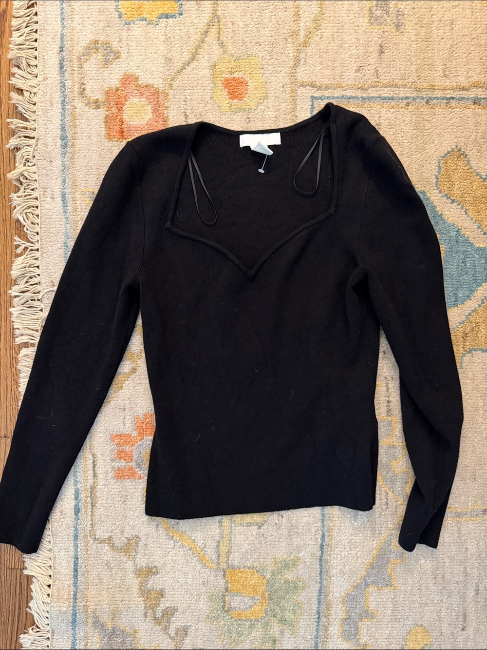 H&M Black Long-Sleeve Knit Top with Shaped V-Neck